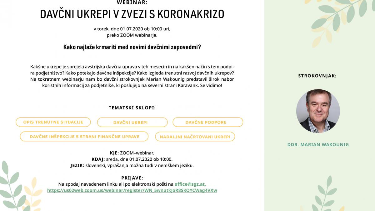 Slika: Webinar: Davčni ukrepi v zvezi s koronokrizo