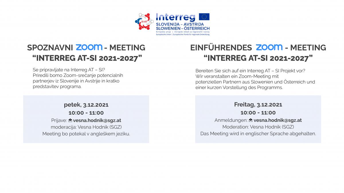 Slika: SPOZNAVNI  ZOOM - MEETING “INTERREG AT-SI 2021-2027”