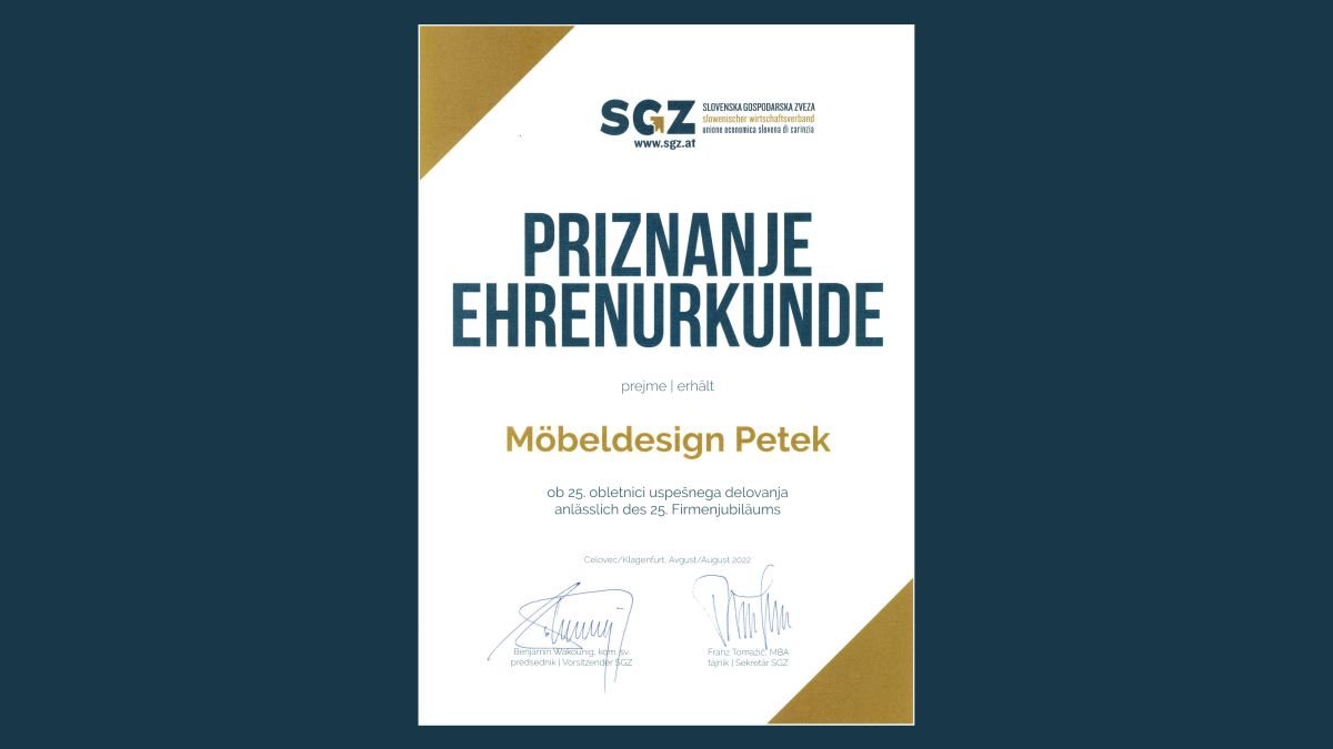 Slika: Predstavljamo prejemnike priznanj SGZ: Möbeldesign Petek