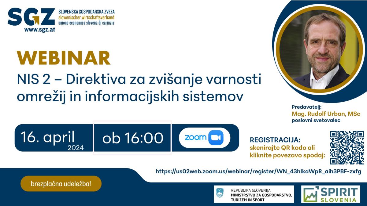 Slika: Webinar: NIS 2 – Direktiva za zvišanje varnosti omrežij in informacijskih sistemov