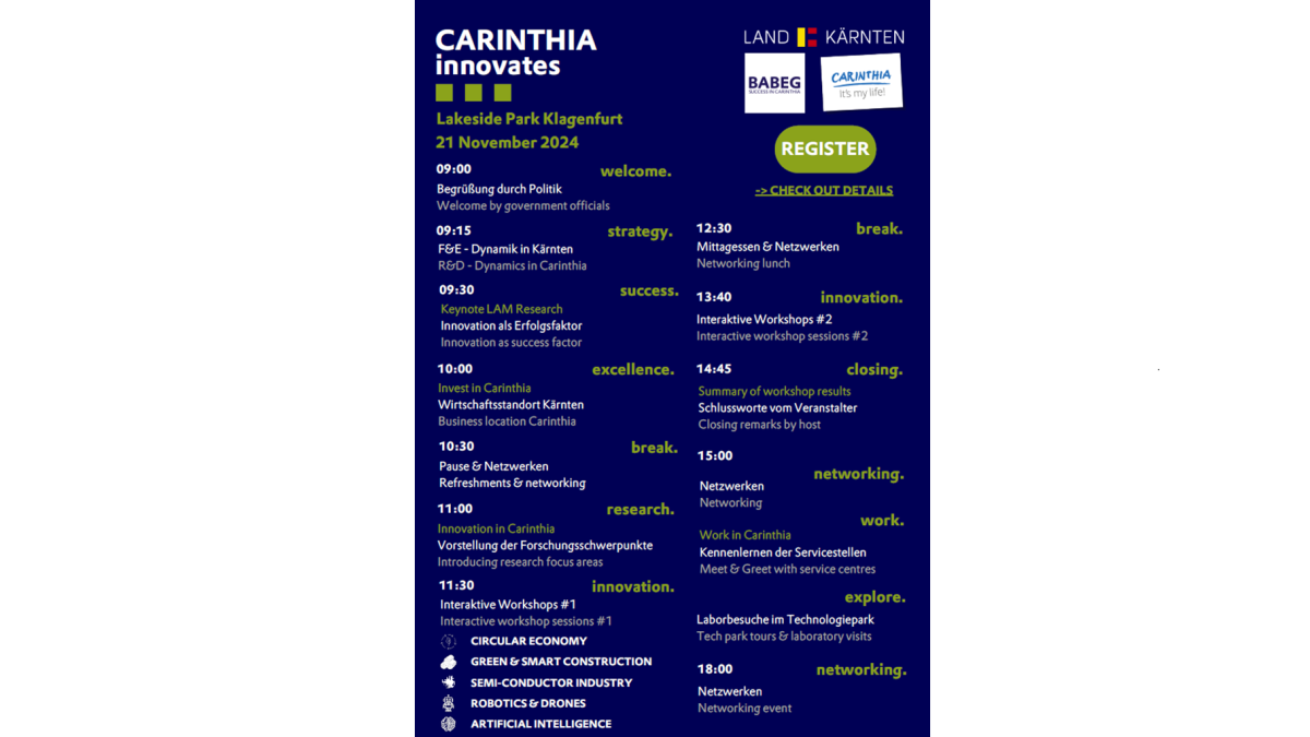 Bild: 21.11.2024 findet in Klagenfurt die Konferenz Carinthia Innovates statt