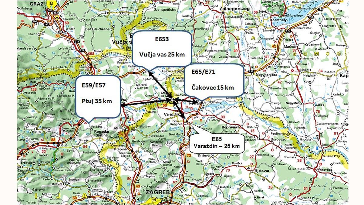 Bild: Entfernung zu den Autobahnverbindungen und die Lage der Zone in Slowenien